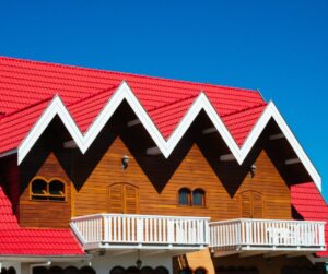 Red metal roof house color combinations - white and brown